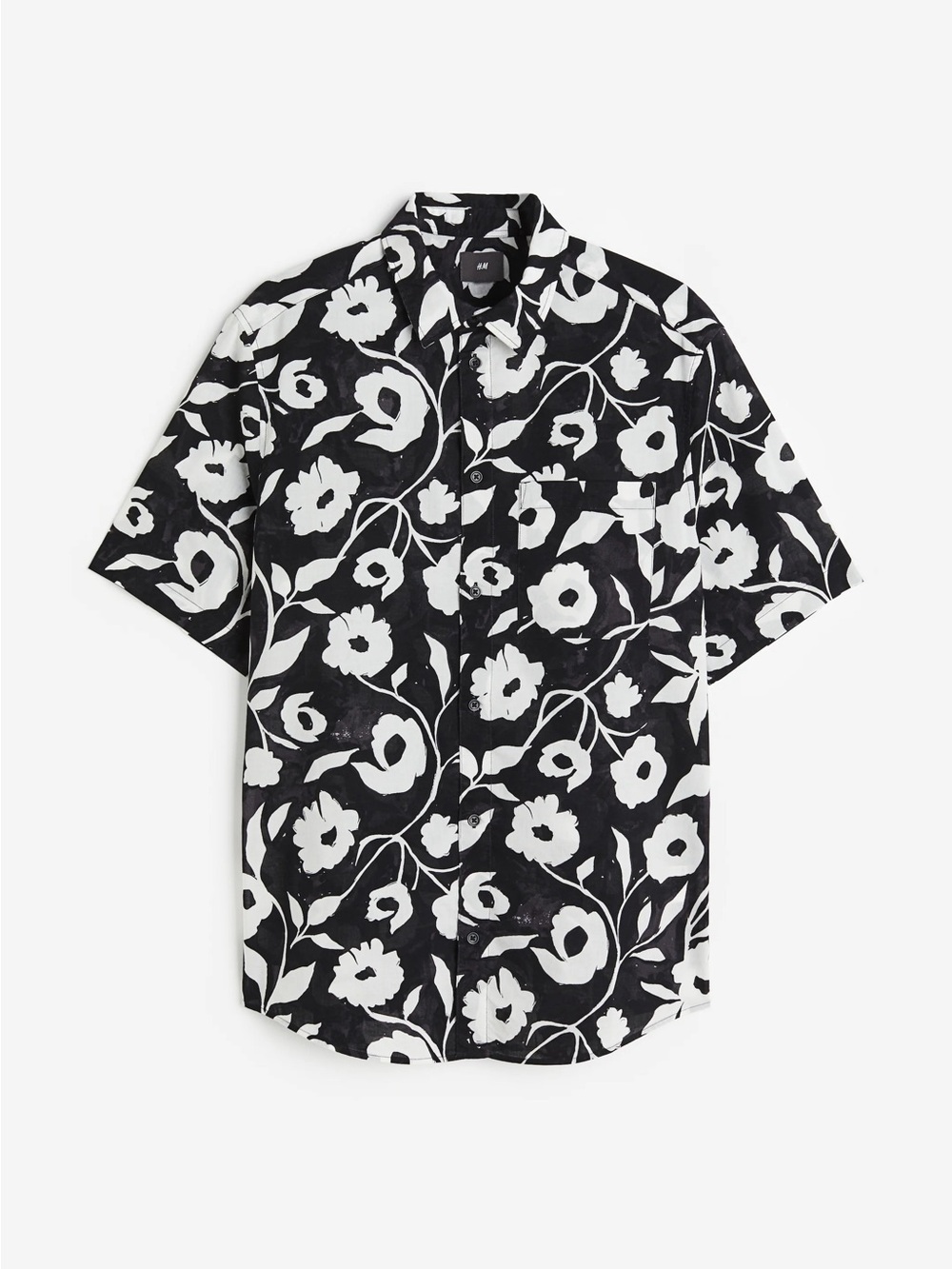 NWT H&M Black and White Floral Short-Sleeve Button-Up Shirt